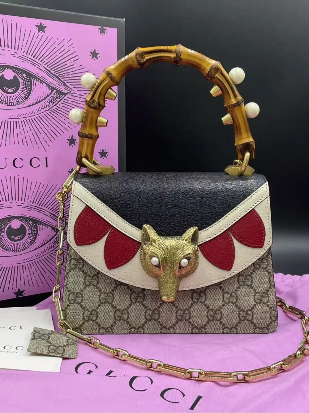 Gucci GG Supreme Satchel with Bamboo Handle Limited edition